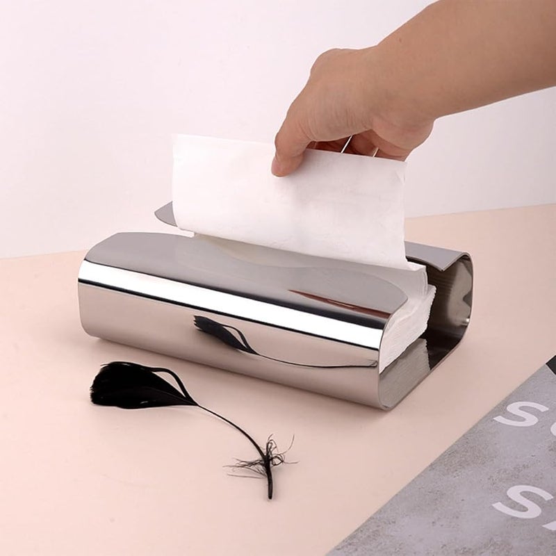 صندوق المناديل الحديث من الفولاذ المقاوم للصدأ المنحني متوافق مع أحجام متعددة منظم للمطبخ والمكتب - Image 2